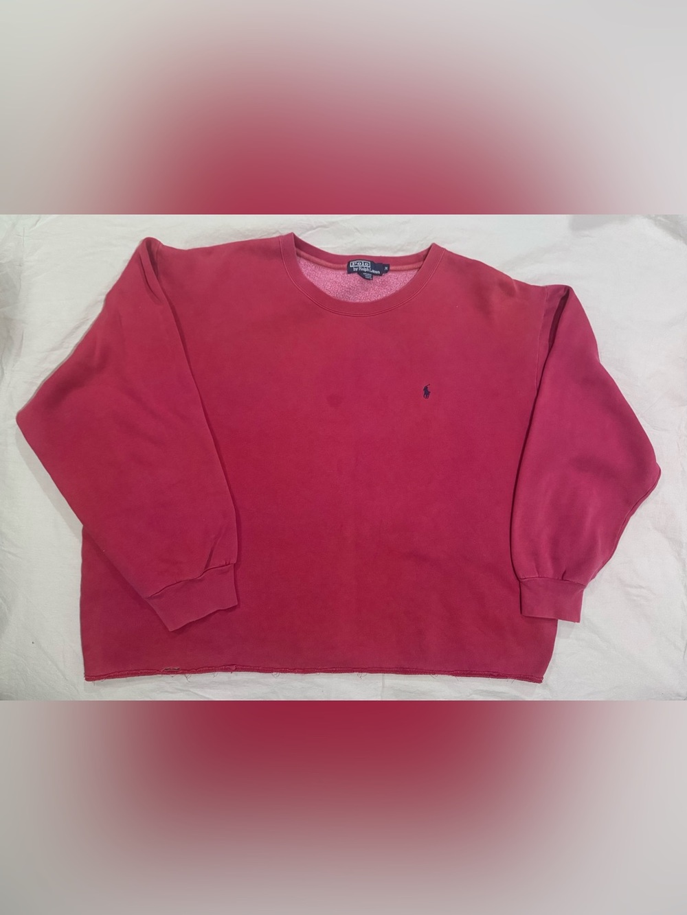 Vintage Polo Ralph Lauren Cropped Sweatshirt ponyFaded Red Raw Hem Oversized M